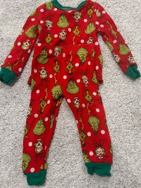 Dr. Seuss Red Grinch & Friends One-Piece Footed Pajamas with Green Trim